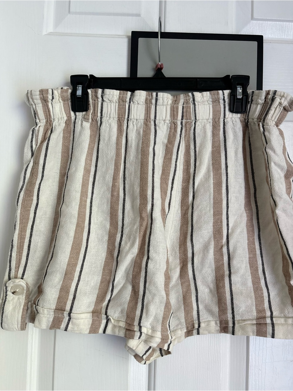 Time and Tru Cream and Tan Striped Paperbag Waist Bermuda Shorts